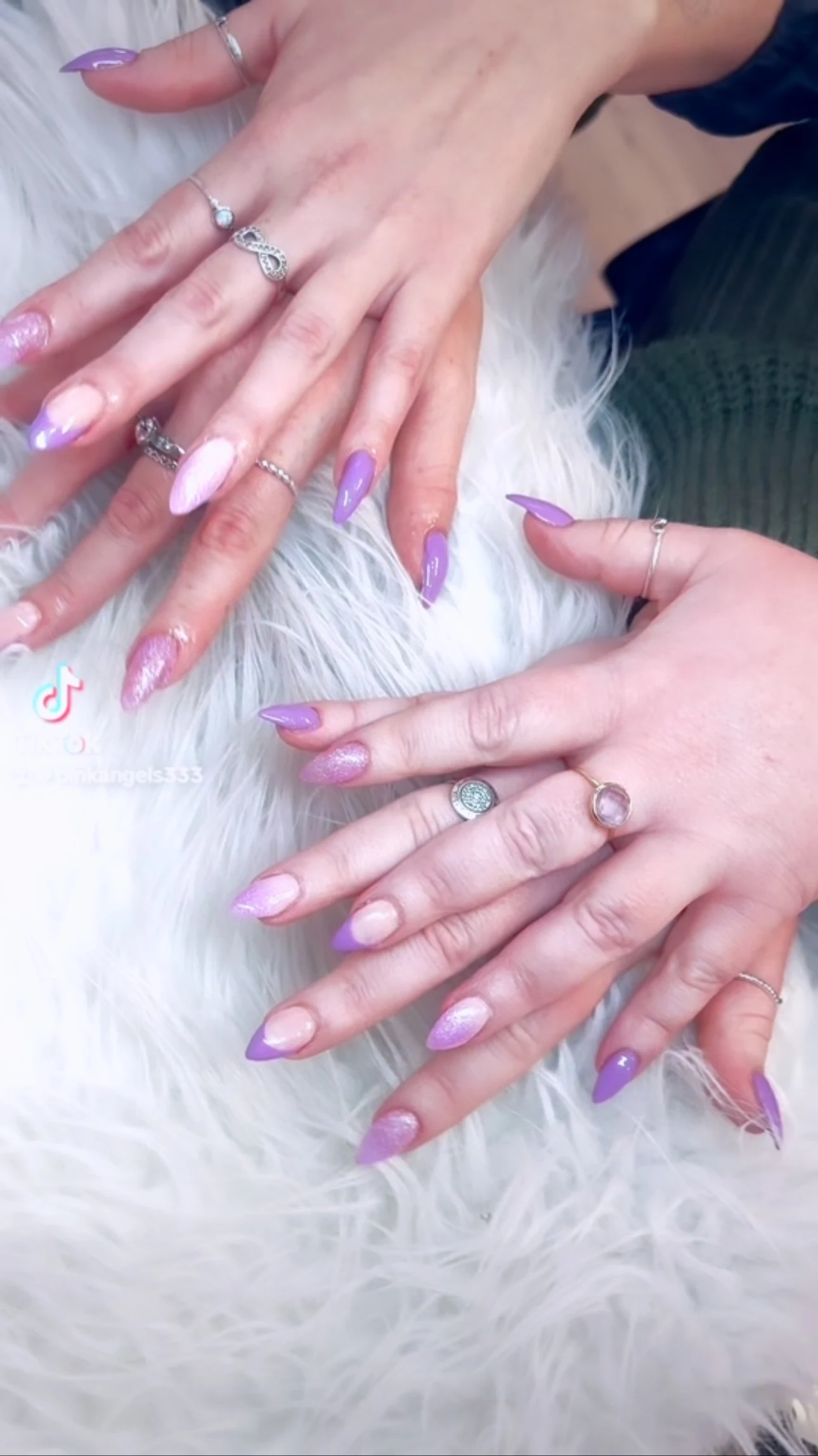 Lilac and glitter-ombre almond nails
